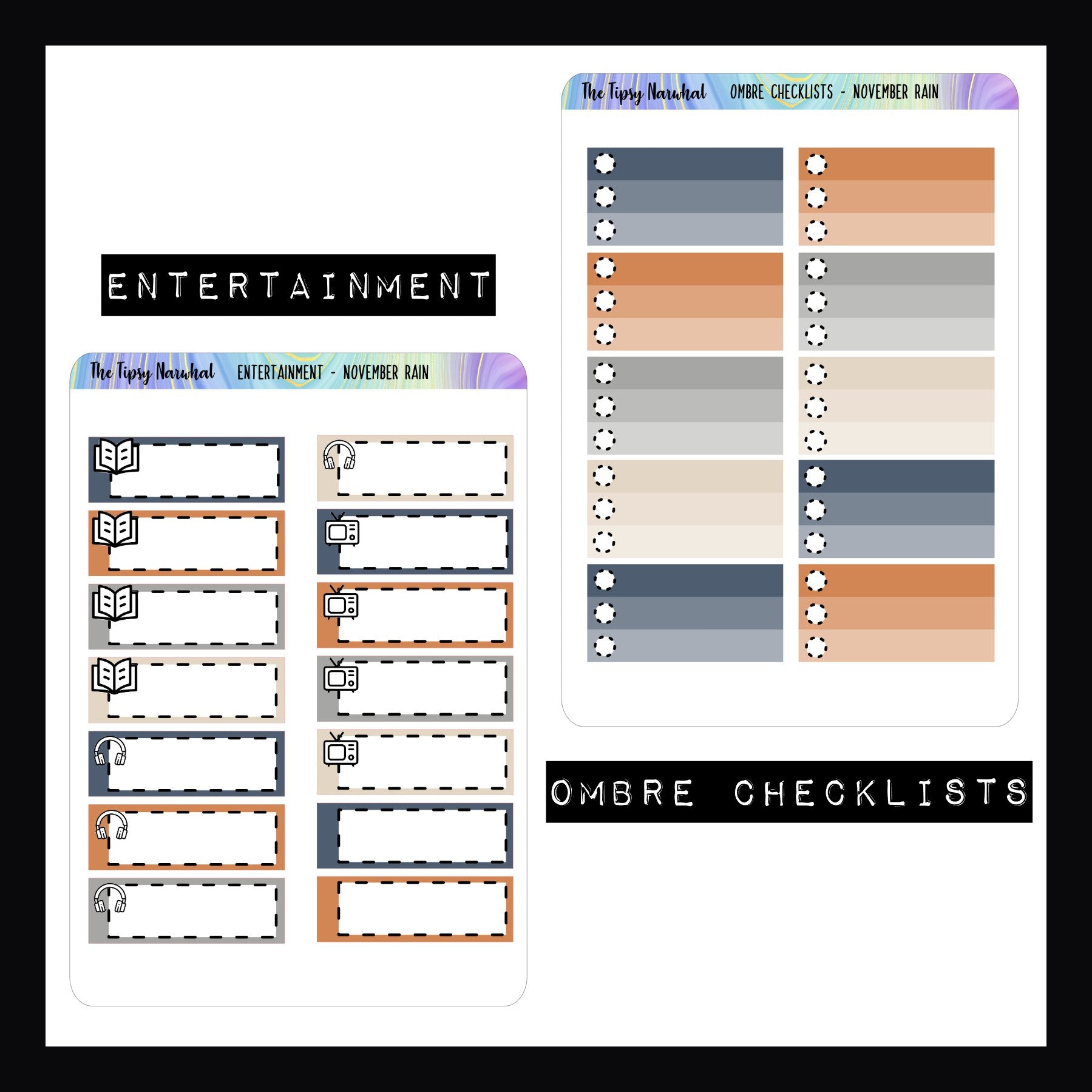 November Rain Functional Stickers Entertainment and Ombre Checklists Sheets. 