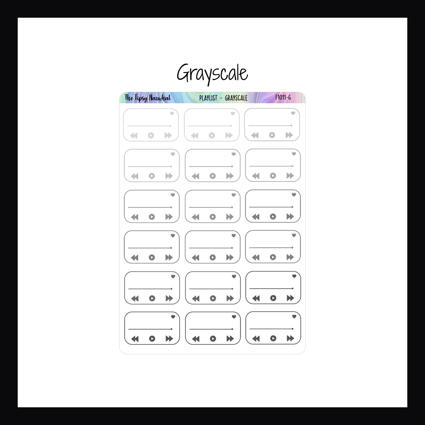 Digital Playlist Tracking Stickers in the grayscale color option.