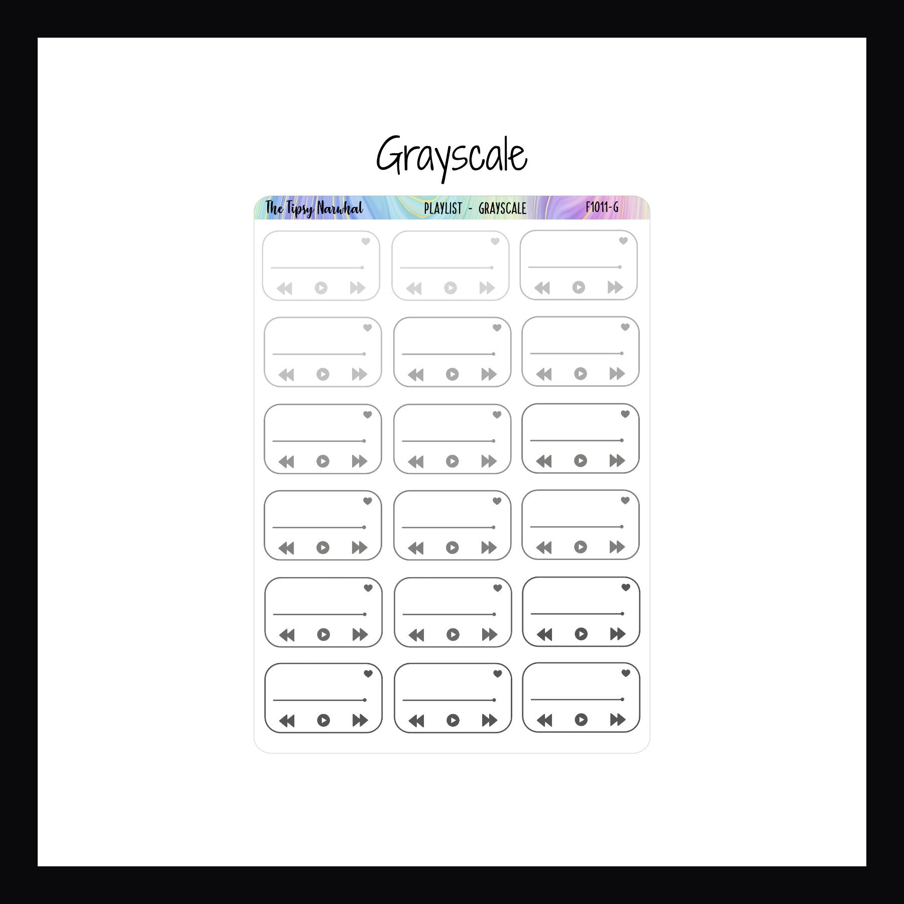 Digital Playlist Tracking Stickers in the grayscale color option.