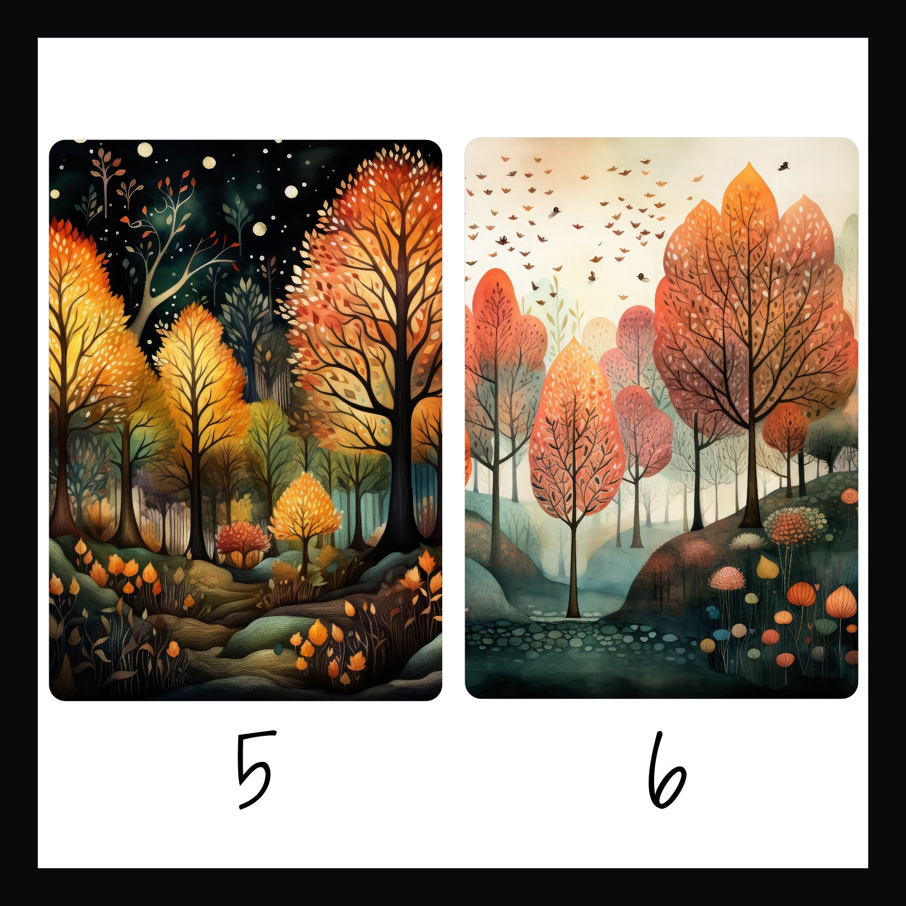 Whimsical Autumn Kindle Inserts Designs 5 and 6 on a white background. 