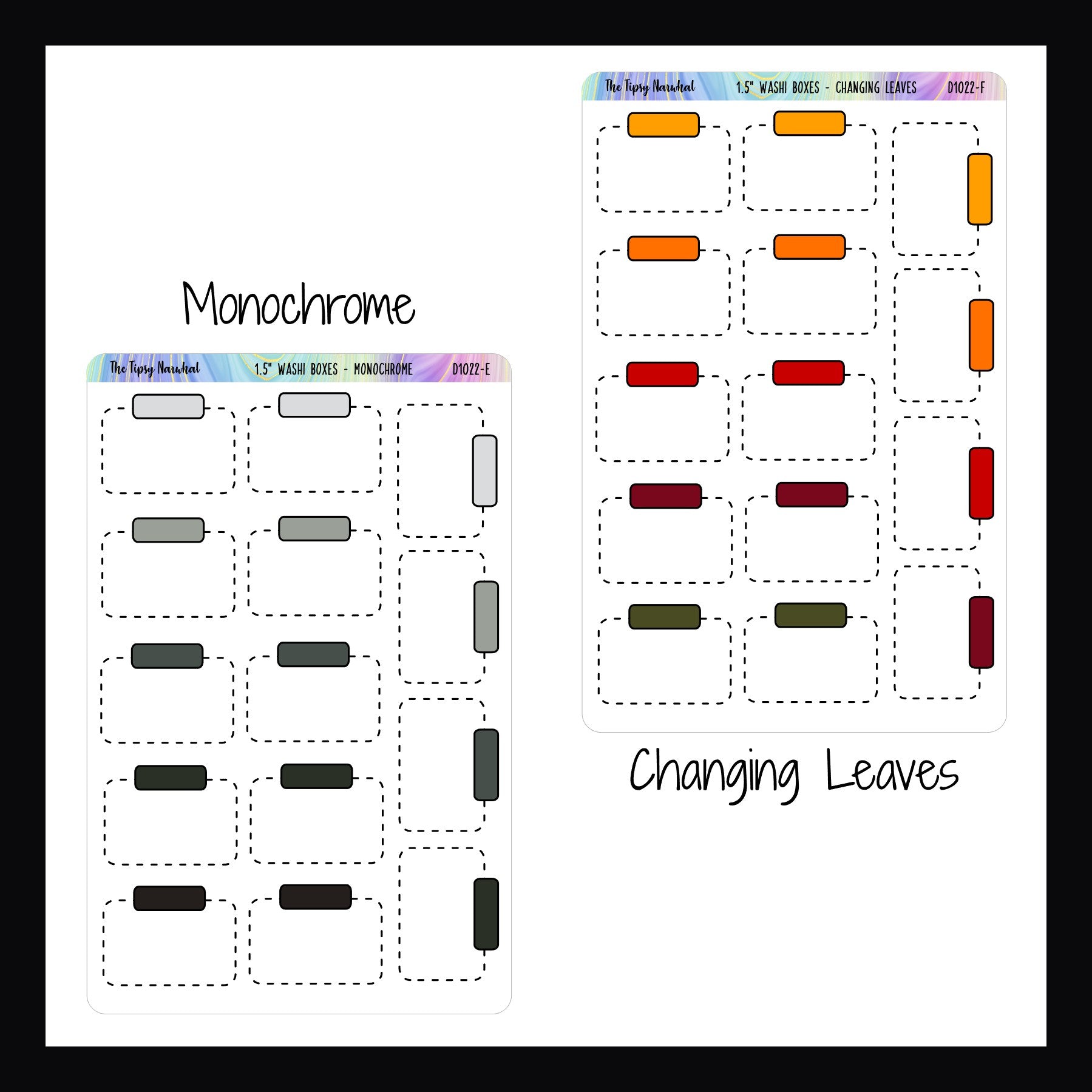 Functional Stickers - 1.5 inch washi boxes monochrome and changing leaves variants shown