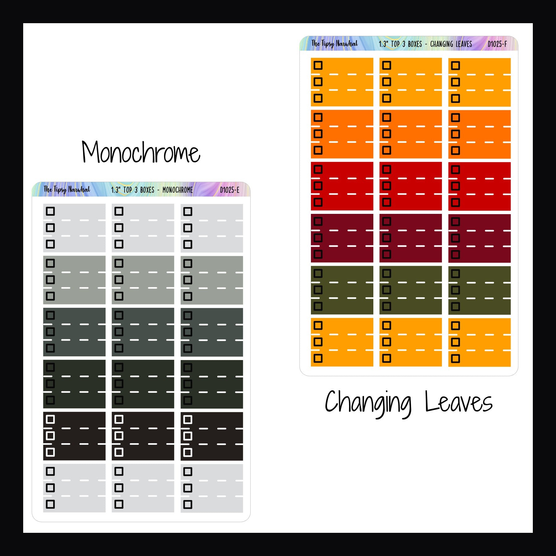 Functional Stickers - 1.3 inch Top 3, monochrome and changing leaves variants shown