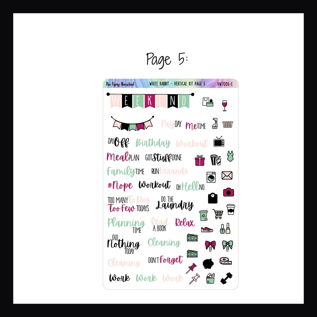 Vertical Weekly Sticker Kit White Rabbit page 5 shown on a white background.
