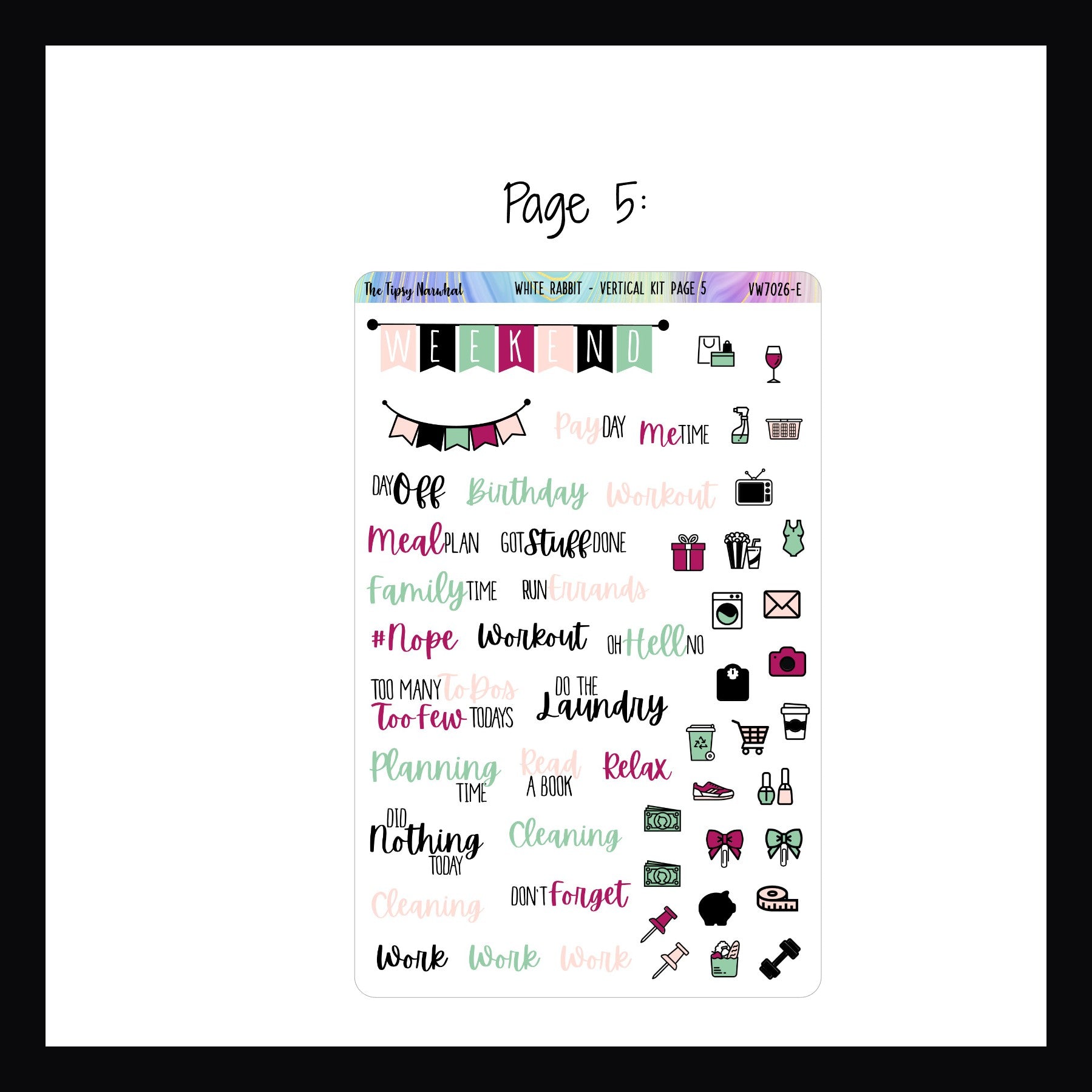 Vertical Weekly Sticker Kit White Rabbit page 5 shown on a white background.