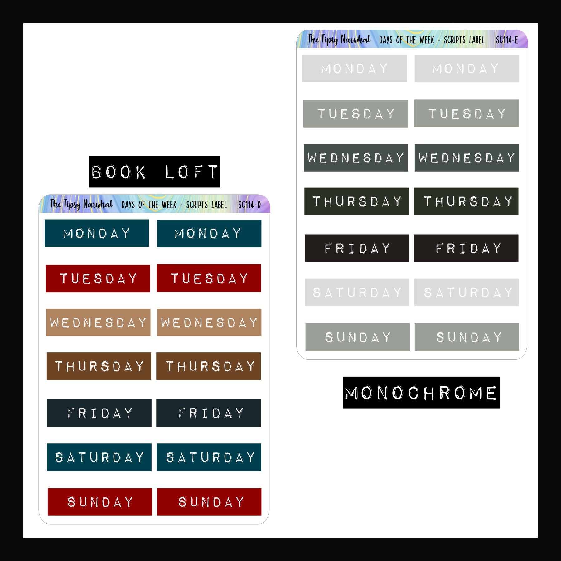 Days of the Week Embossed Label - Script Stickers