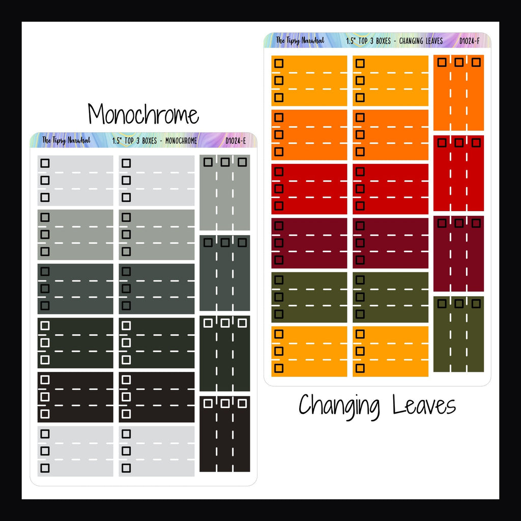 Functional Stickers - 1.5 inch Top 3 monochrome and changing leaves variants shown