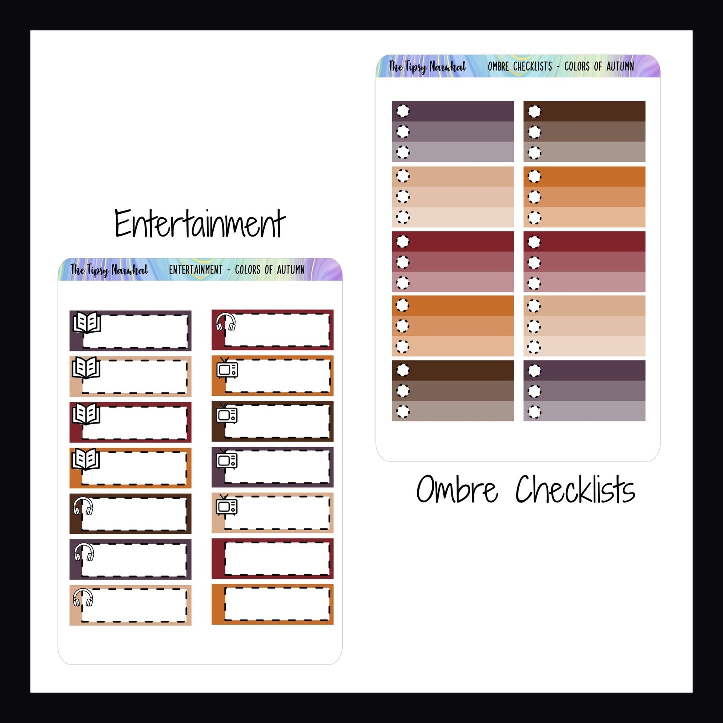 Colors of Autumn Kit Matching Functionals Entertainment and Ombre Checklists sheets.