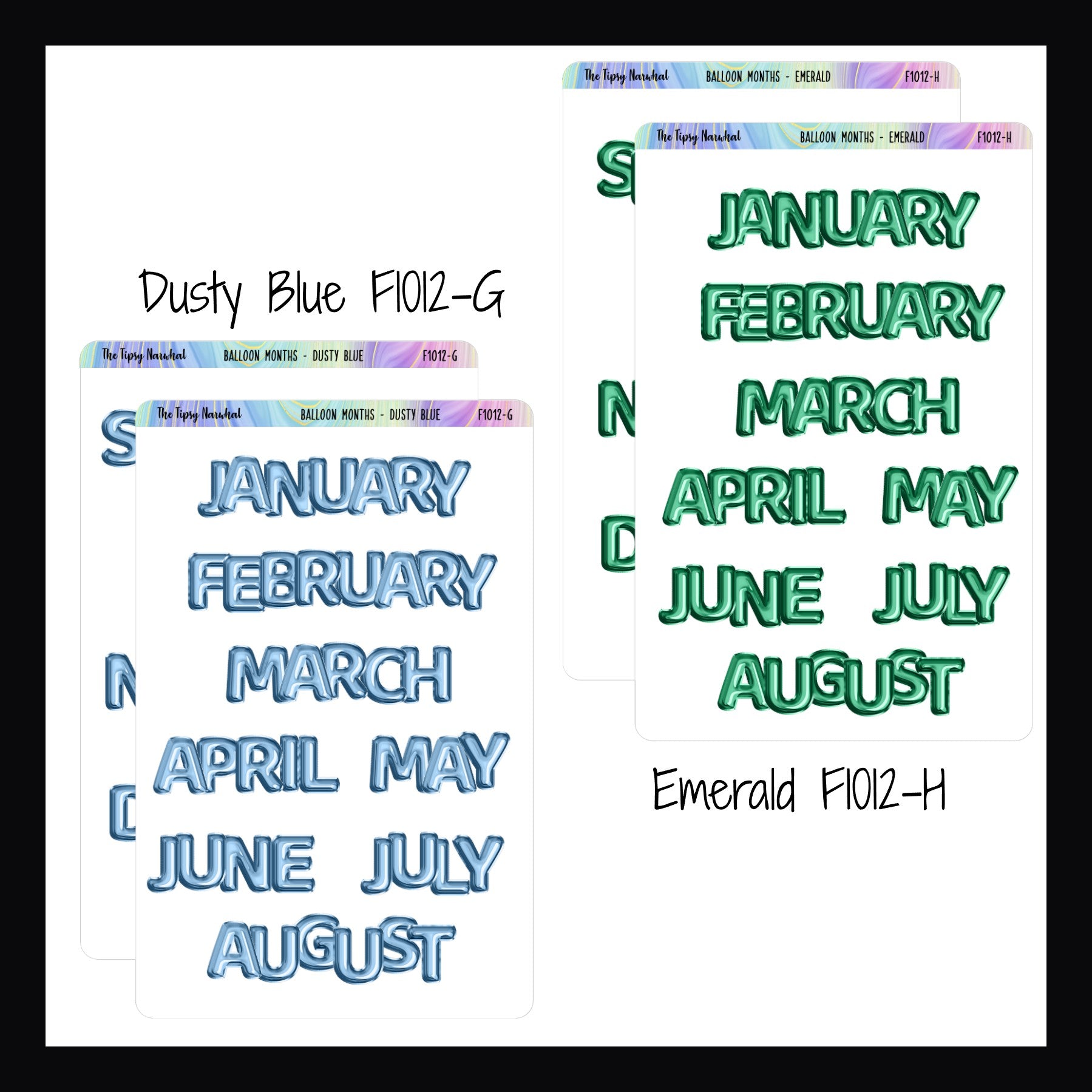 Large Monthly Balloon Headers in Dusty Blue and Emerald