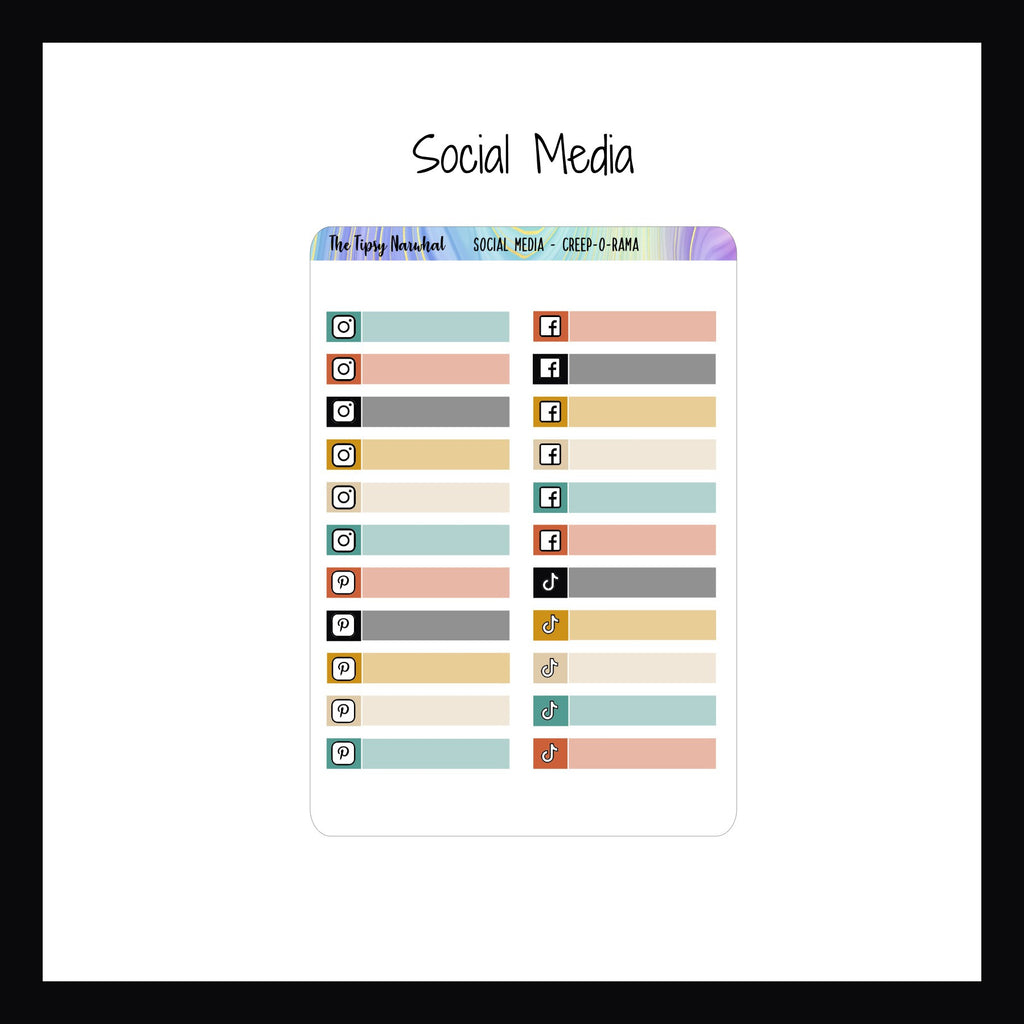 Creep-O-Random functional add-ons social media sticker sheet on a white background. 