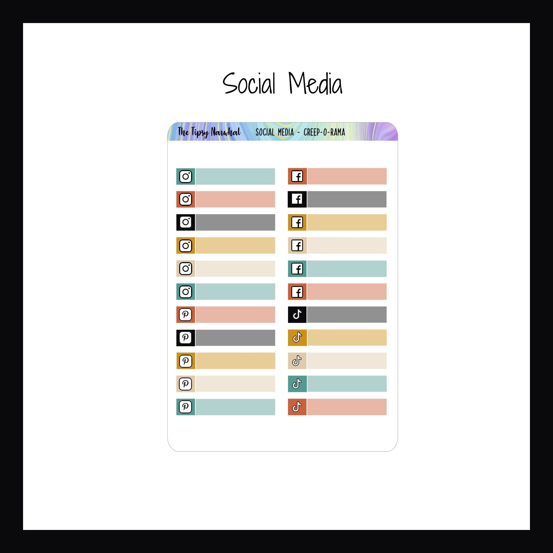 Creep-O-Random functional add-ons social media sticker sheet on a white background. 