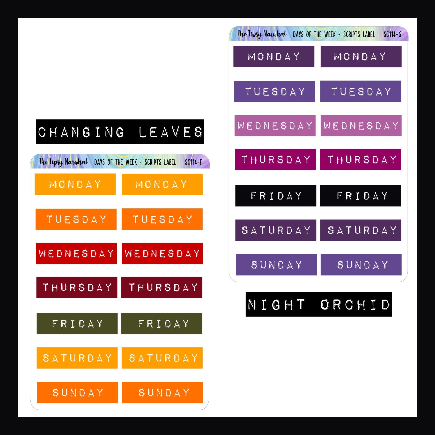 Days of the Week Embossed Label - Script Stickers