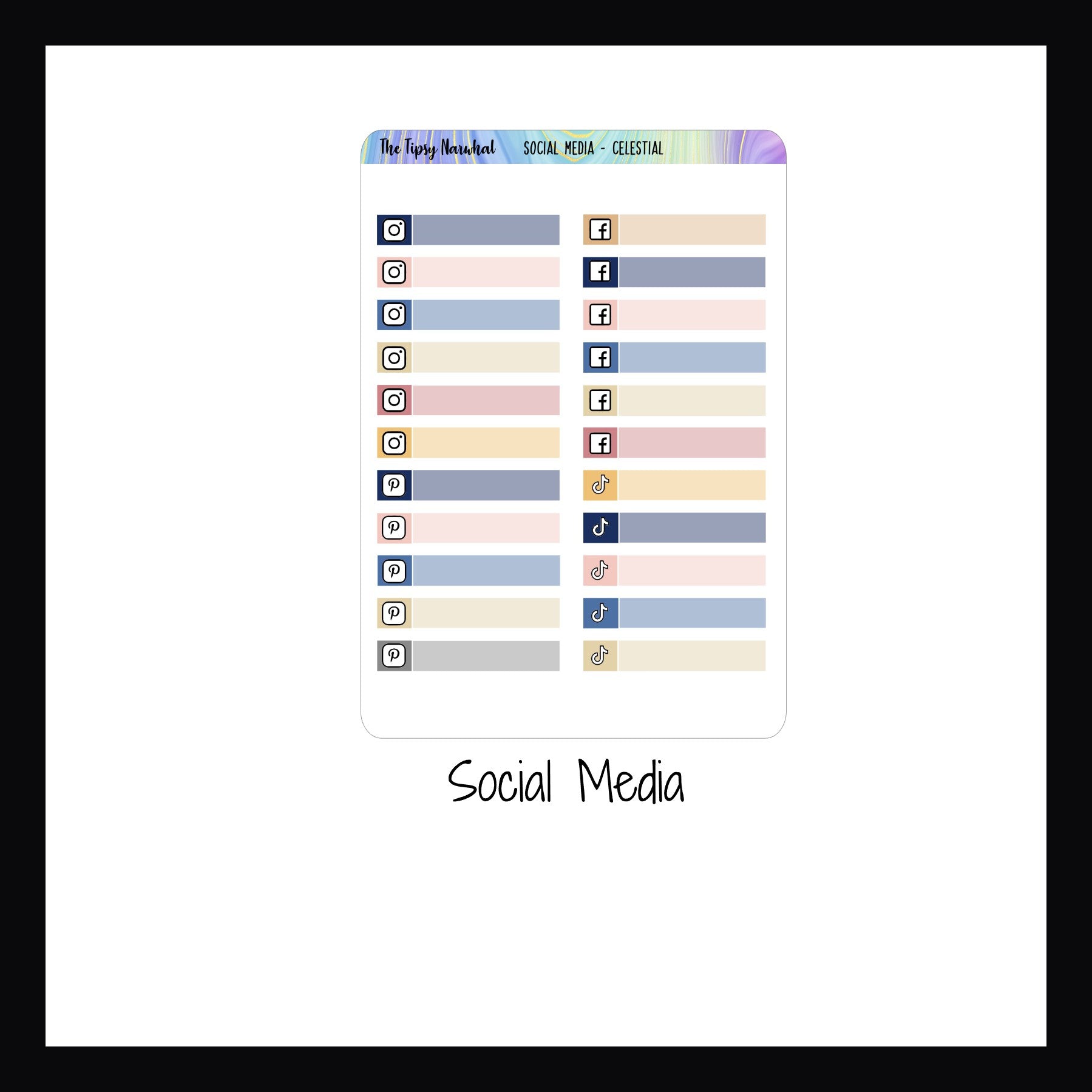 Celestial functional add-ons.  Sheet shown is the social media option. 
