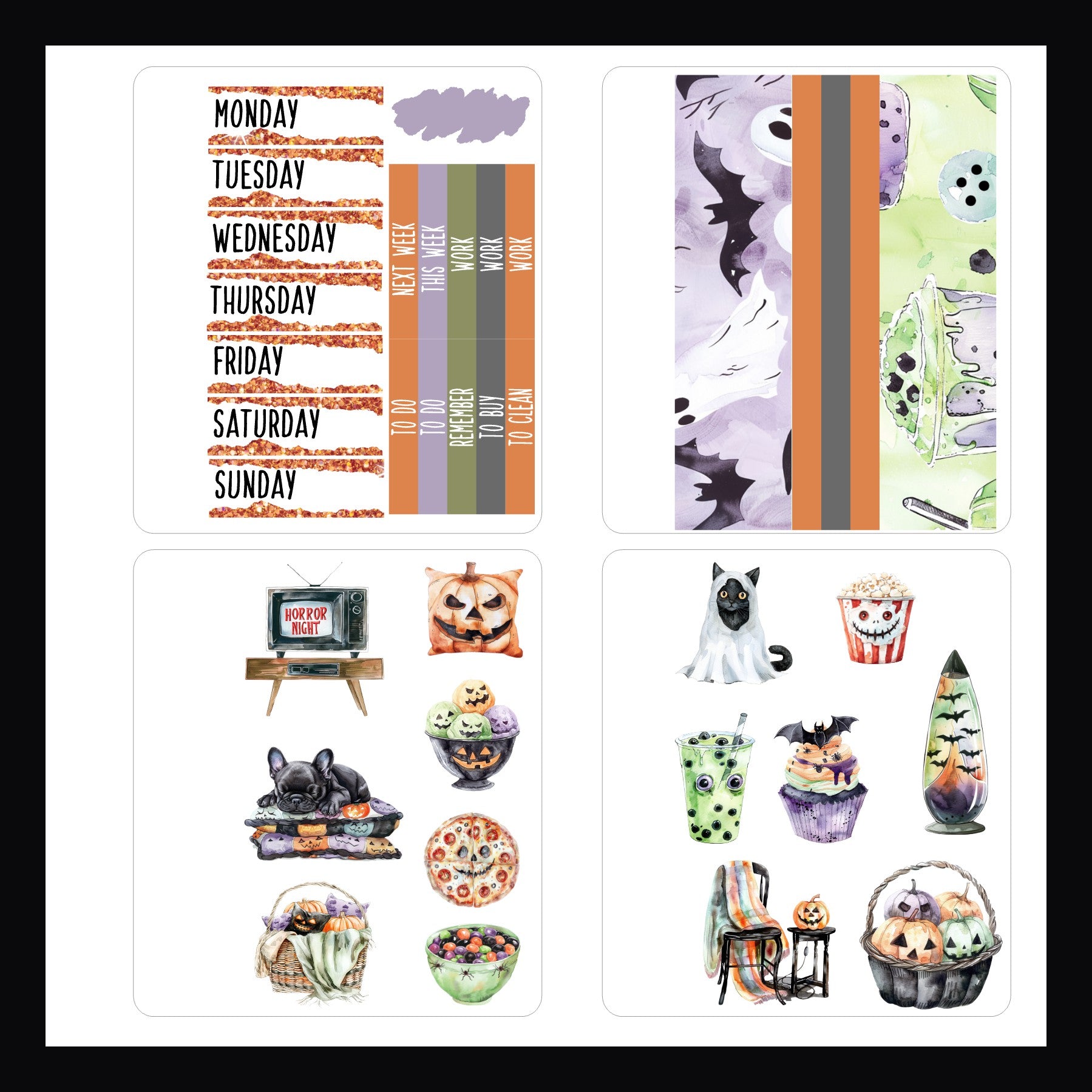 Spooky Night In Mini Sticker Book Pages 12-16 shown on a white background.
