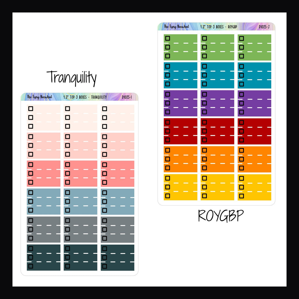 Functional Stickers - 1.3 Inch Top 3, tranquility and ROYGBP variants shown