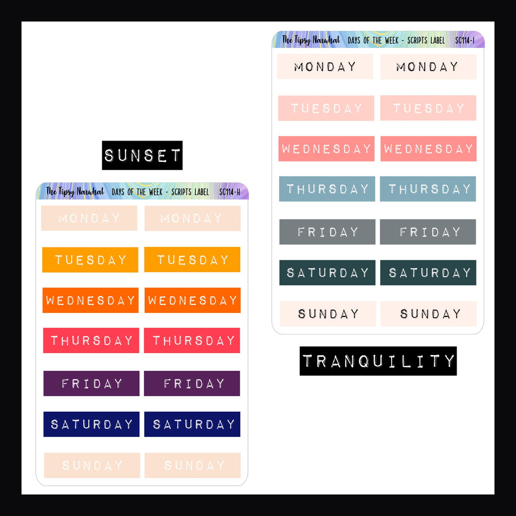 Days of the Week Embossed Label - Script Stickers