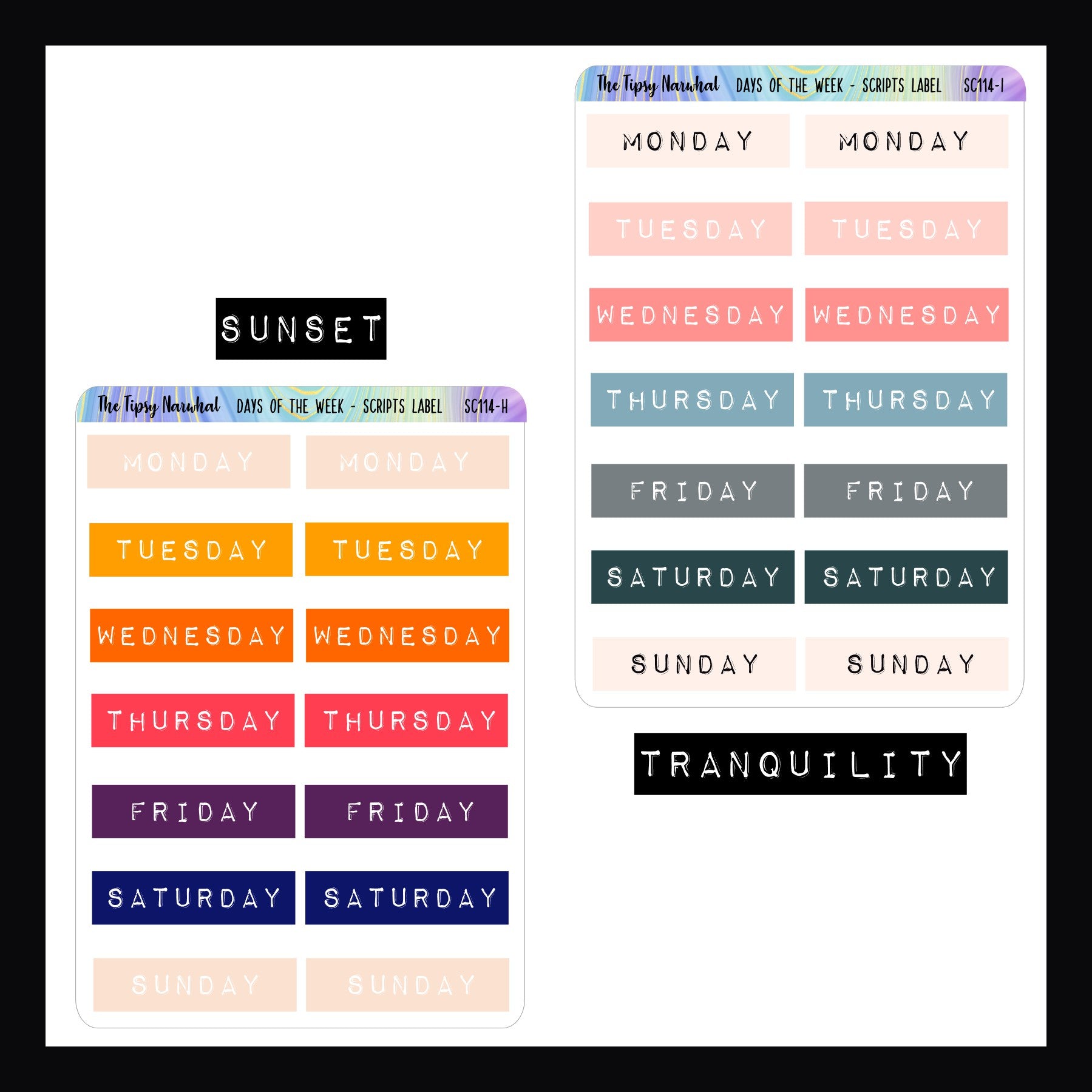 Days of the Week Embossed Label - Script Stickers