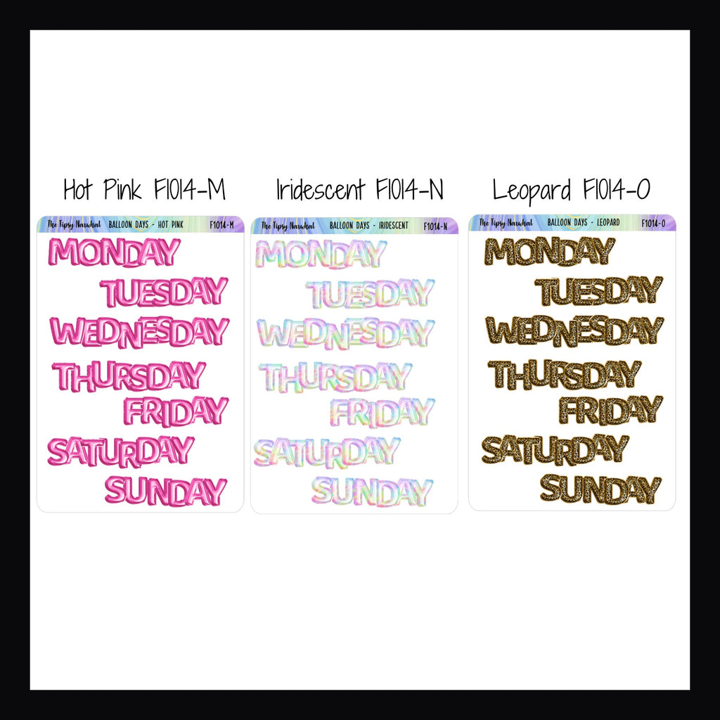 Small Daily Balloon Headers shown in Hot Pink, Iridescent, and Leopard