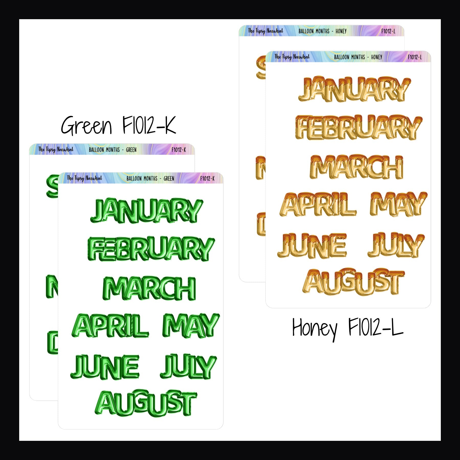 Large Monthly Balloon Headers in green and honey. 