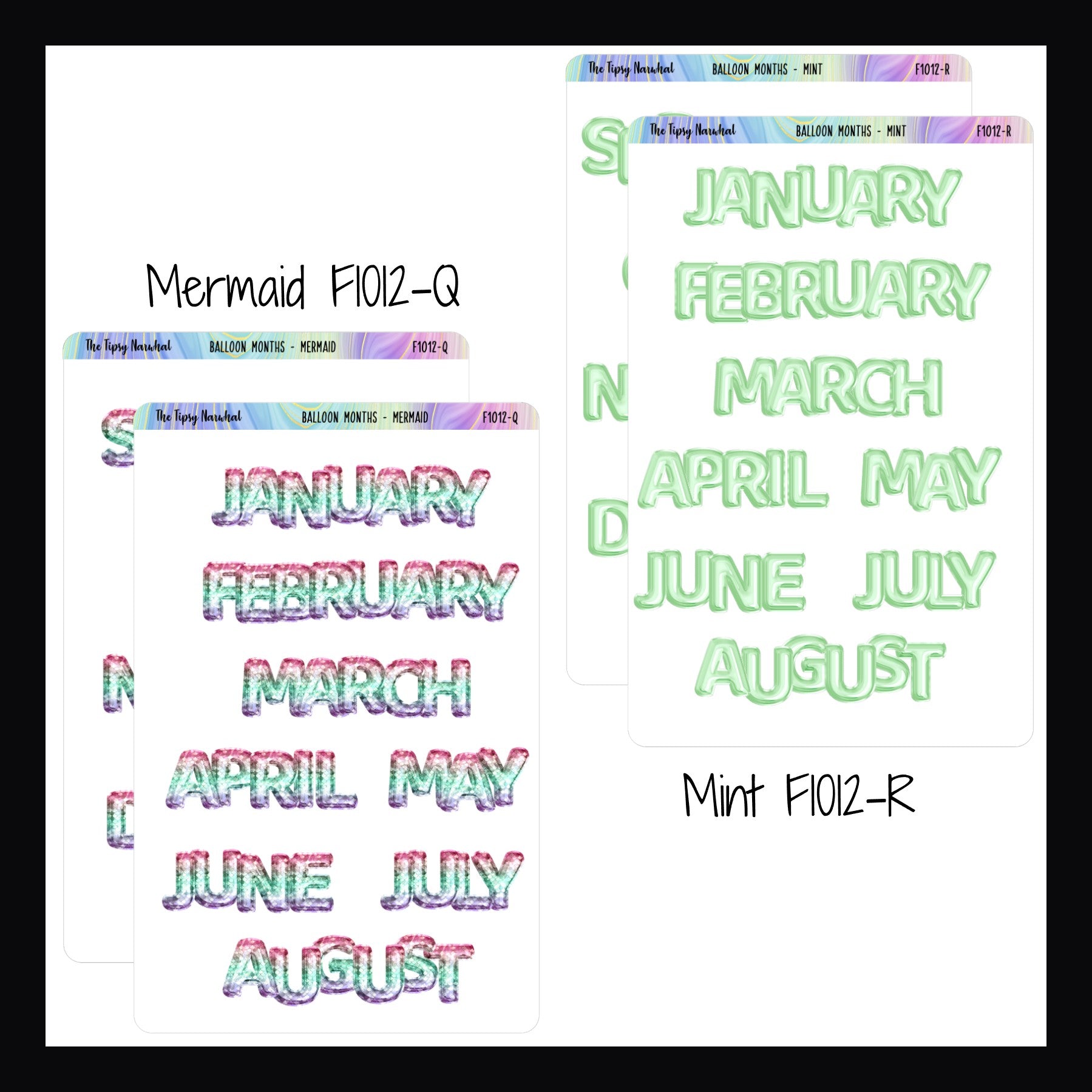 Large Monthly Balloon Headers in Mermaid and Mint.