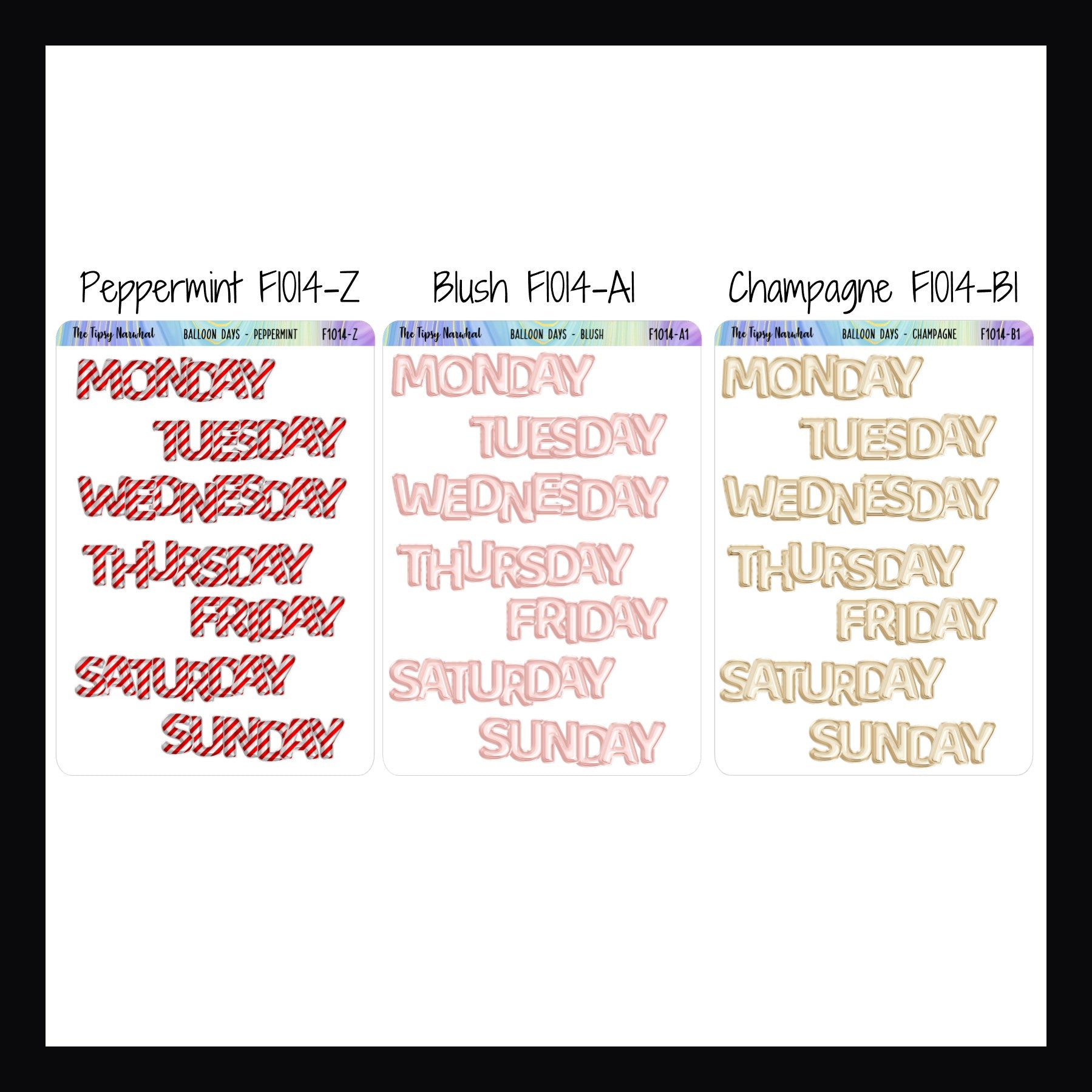 Small Daily Balloon Headers shown in Peppermint, Blush, and Champagne