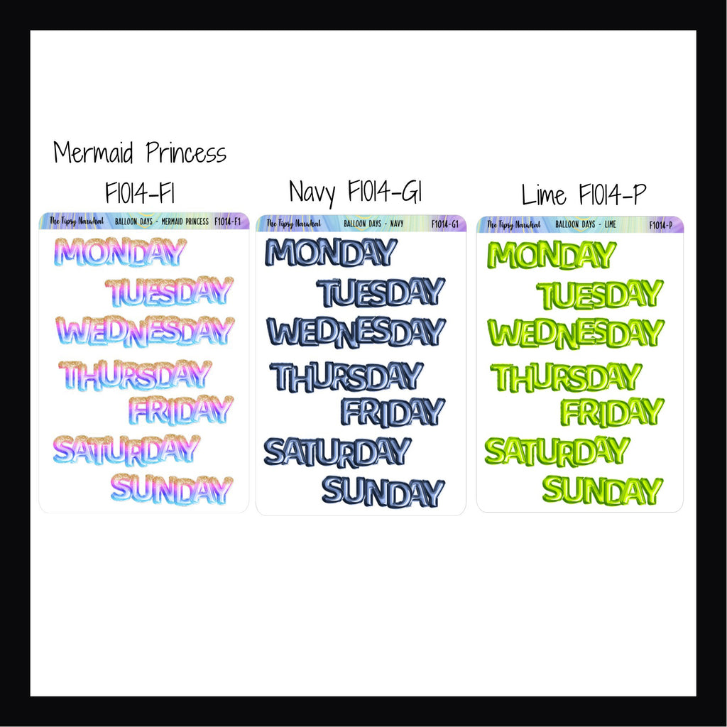 Small Daily Balloon Headers shown in Mermaid Princess, Navy, and Lime