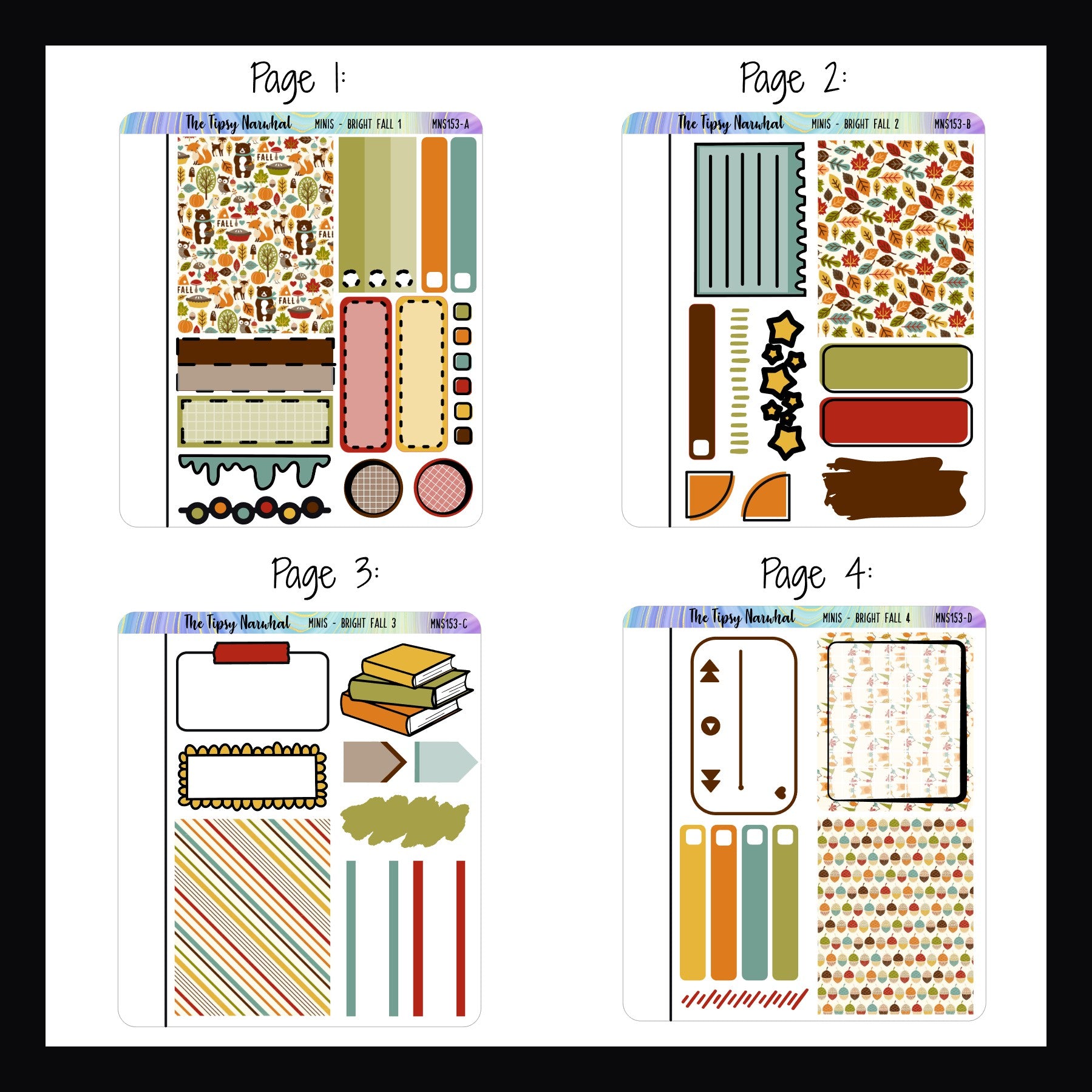 Bright Fall Freestyle Minis pages 1-4 shown on a white background.
