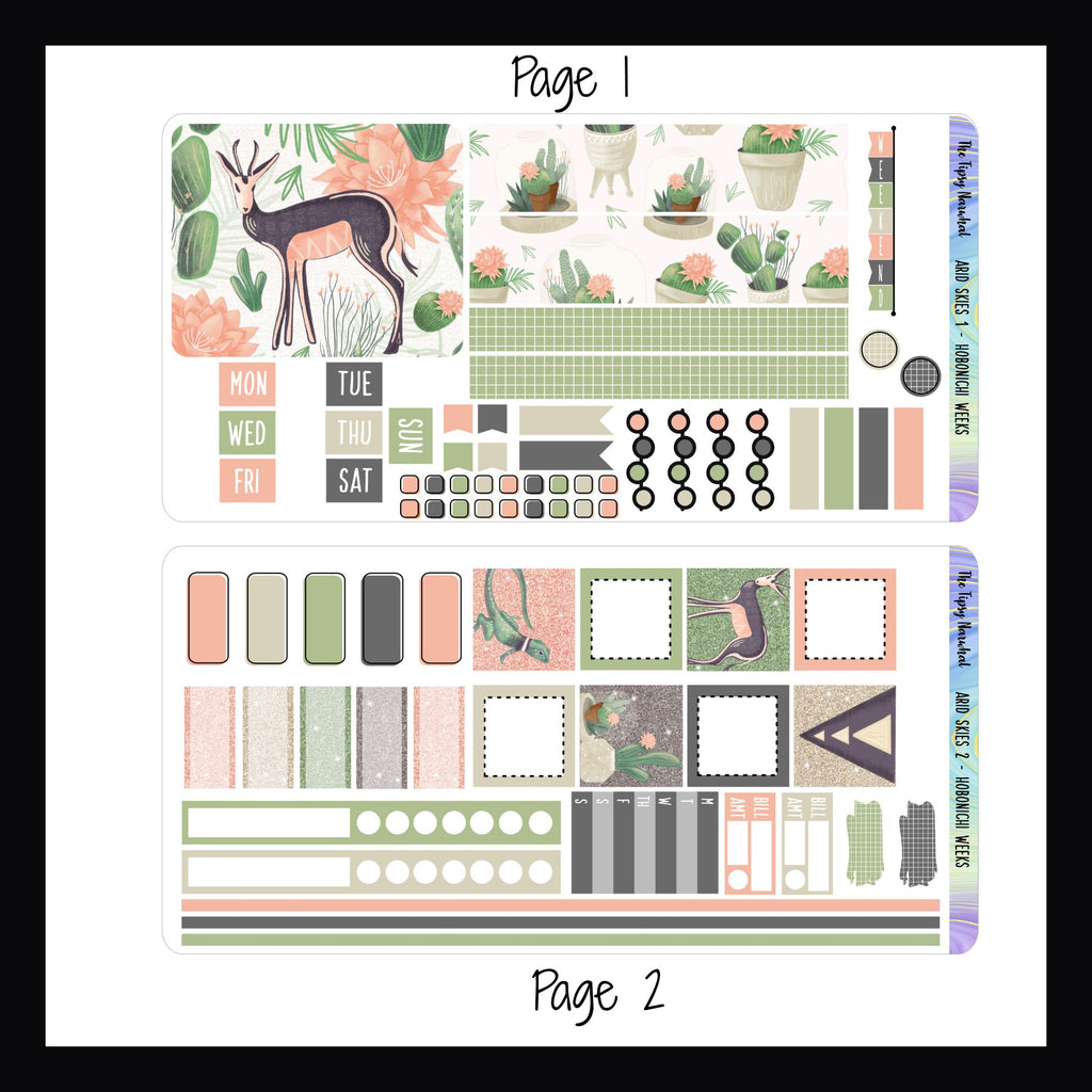 Collection of planner stickers with various designs on a white background