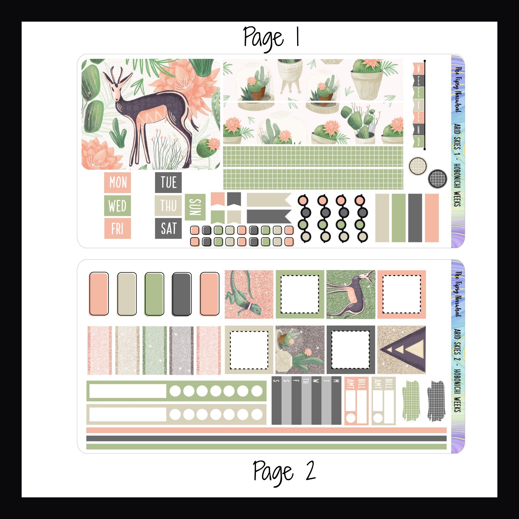 Collection of planner stickers with various designs on a white background