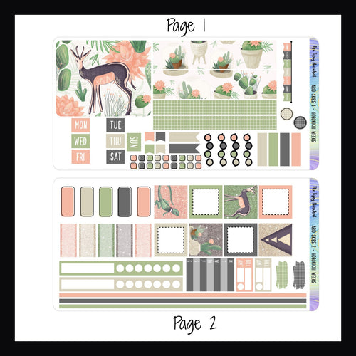 Hobonichi Weeks Sticker Kit - Arid Skies pages 1 and 2 shown on a white background.
