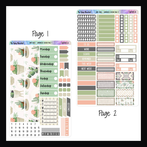Hobonichi Cousin Sticker Kit - Arid Skies Pages 1 and 2 shown on white background