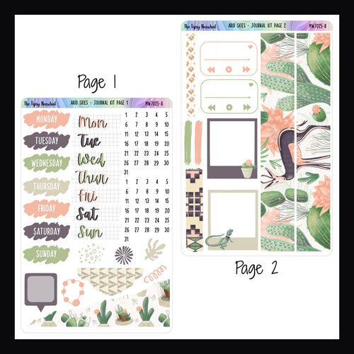 Journal Sticker Kit - Arid Skies pages 1 and 2 on a white background.