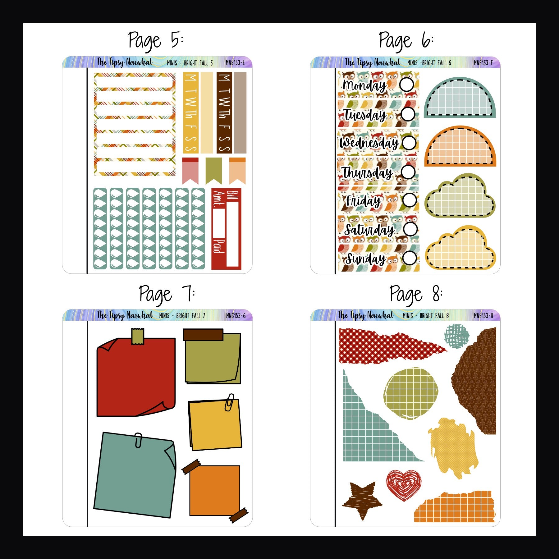 Bright Fall Freestyle Minis Pages 5-8 shown on a white background.