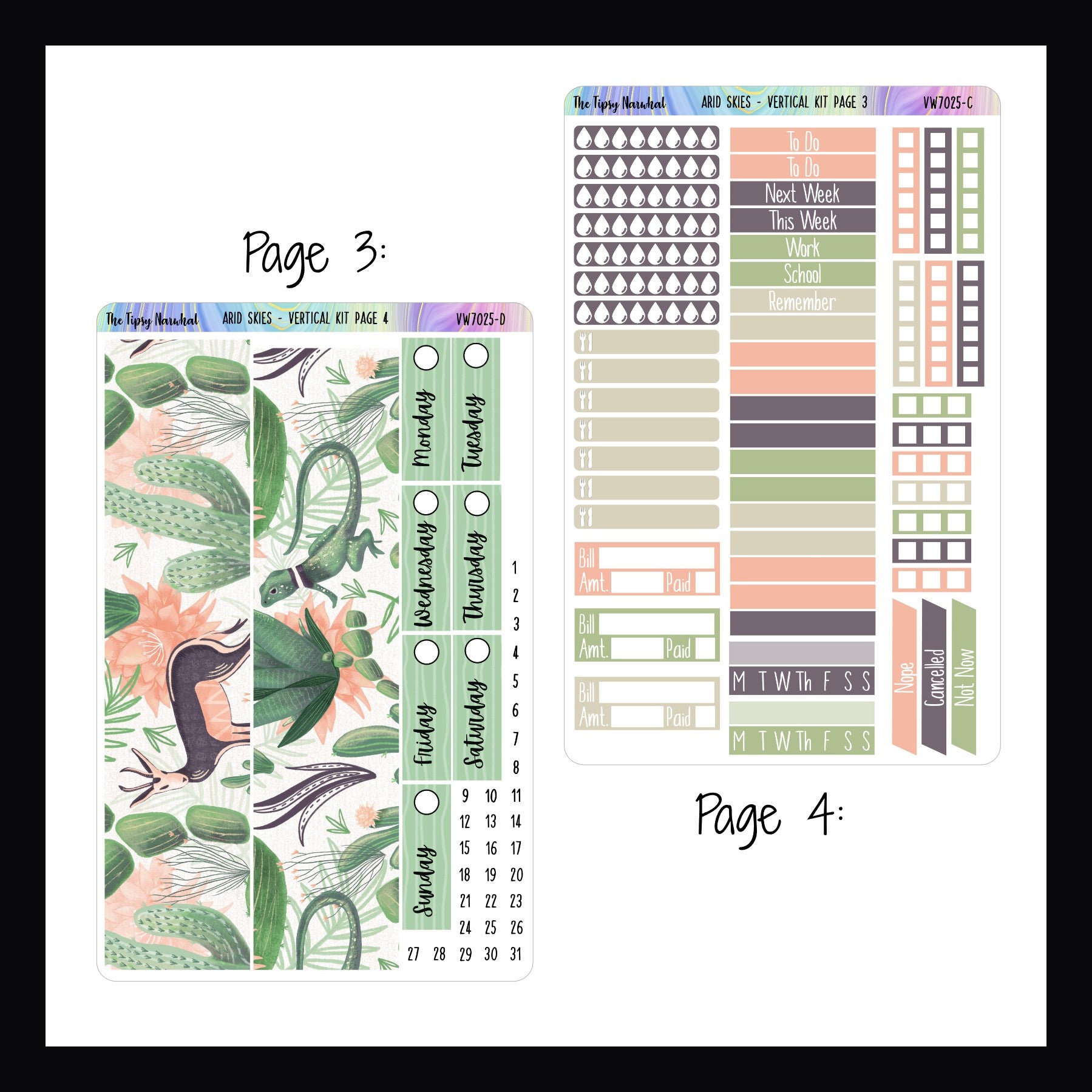 Set of planner stickers with floral design and various functional elements on a white background.