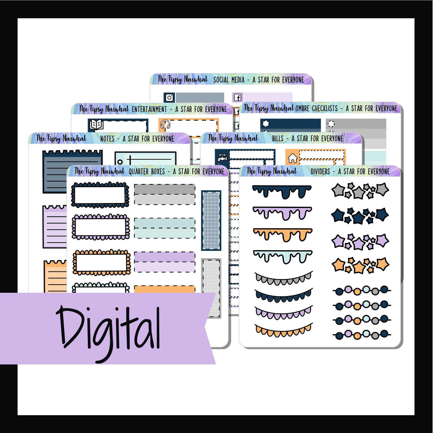 Digital A Star for Everyone Functional Add-ons is a digital printable version of the A Star For Everyone Functional Add-ons.  It's a 7 page sticker kit featuring various functional stickers all coordinating with the A Star For Everyone weekly kits. 