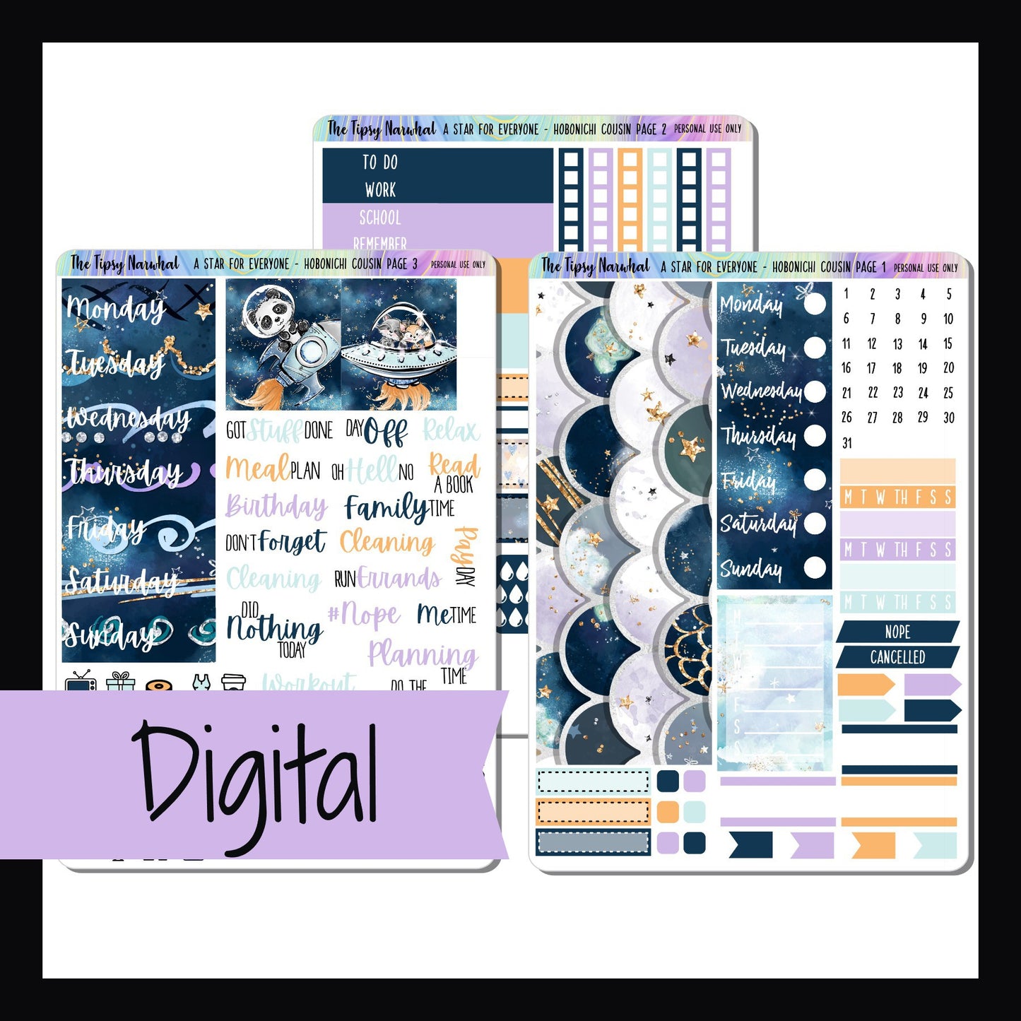 Digital A Star For Everyone Hobonichi Cousin kit is a digital printable version of the A Star For Everyone Hobonichi Cousin Kit.  It's a 3 page sticker kit sized to fit the Hobonichi Cousin 