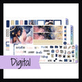 Digital Celestial Hobo Weeks Kit is a 3 page printable sticker kit for Hobonichi Weeks. Features a navy and pink color palette and celestial theme. 