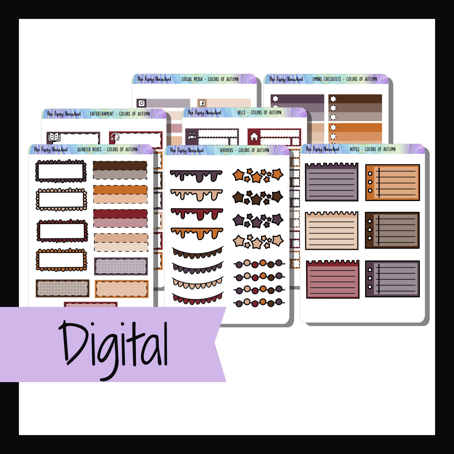 Digital Colors of Autumn Functional Add-Ons is the digital/printable version of the sticker kit by the same name.  It is a collection of functional stickers that coordinate with the Colors of Autumn Weekly Kits.