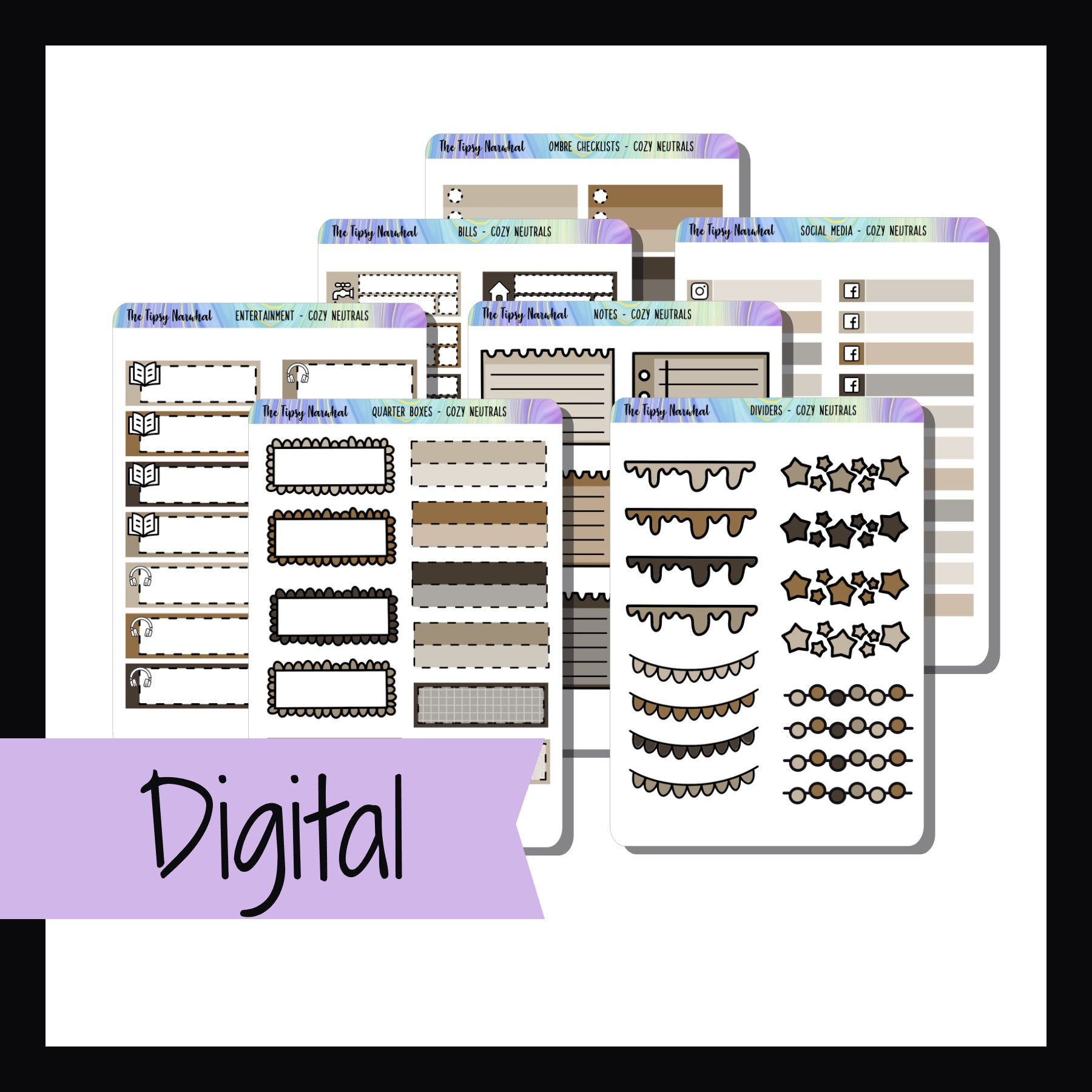 Digital Cozy Neutrals Functional Add-ons is the digital/printable version of the Cozy Neutrals Kit Matching Functionals. It's a collection of functional stickers designed to match the Cozy Neutrals weekly kits. 