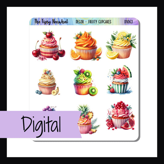 Digital Fruity Cupcakes Decor Sheet