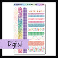 Digital Ice Cream Dreams Washi Sheet is a digital/printable version of the sticker sheet with the same name.  It is a full sized sticker sheet featuring 14 strips of Washi Tape stickers each a unique size, color and pattern. All strips coordinate with the Ice Cream Drams weekly kits. 
