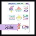 Digital Ice Cream Sarcasm & Quotes Sheet is a digital/printable version of the sticker sheet with the same name.  It features a collection of 9 humorous quotes focusing on ice cream.  It coordinates with the Ice Cream Dreams weekly Kits. 