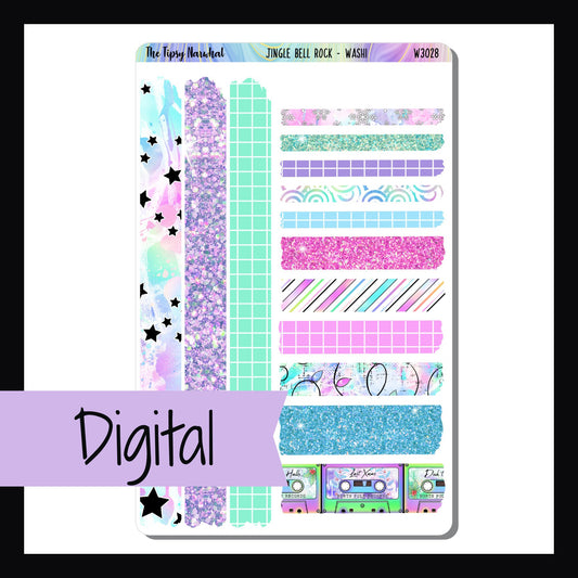 Digital Jingle Bell Rock Washi Sheet is a digital/printable version of the sticker sheet by the same name.  It features 14 washi strip stickers that coordinate with the Jingle Bell Rock weekly kits. 