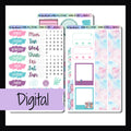 Digital Leaving on a Jet Plane Journal Kit is a digital/printable version of the sticker kit with the same name.  This 3 page kit focuses on decorative elements suited for journal style planning.  It features a travel theme and the color palette consists of pink, blue, mint and purple.