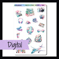 Digital Leaving on a Jet Plane Decor Sheet is a digital/printable version of the sticker sheet with the same name.  This sheet features a selection of travel themed stickers that coordinate with the Leaving on a Jet Plane weekly kits. 