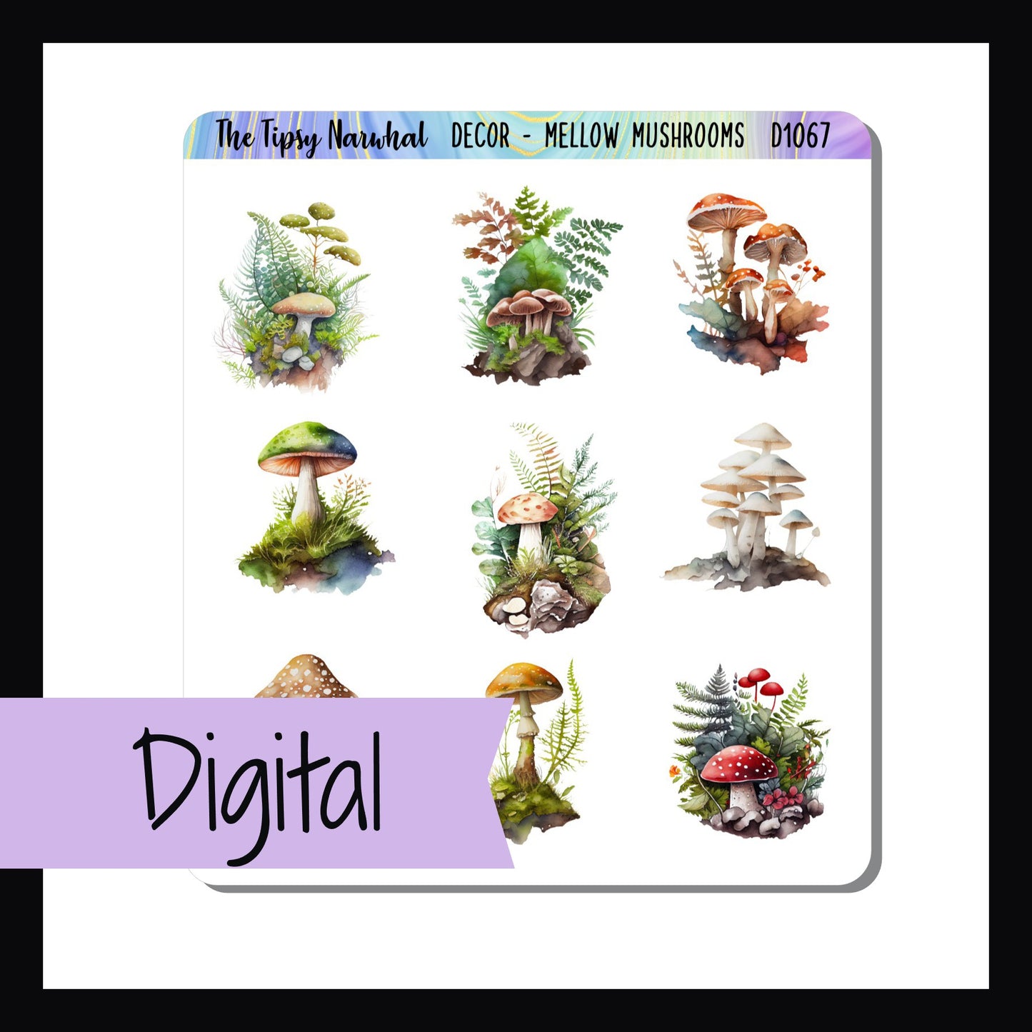 Digital Mellow Mushrooms Decor Sheet