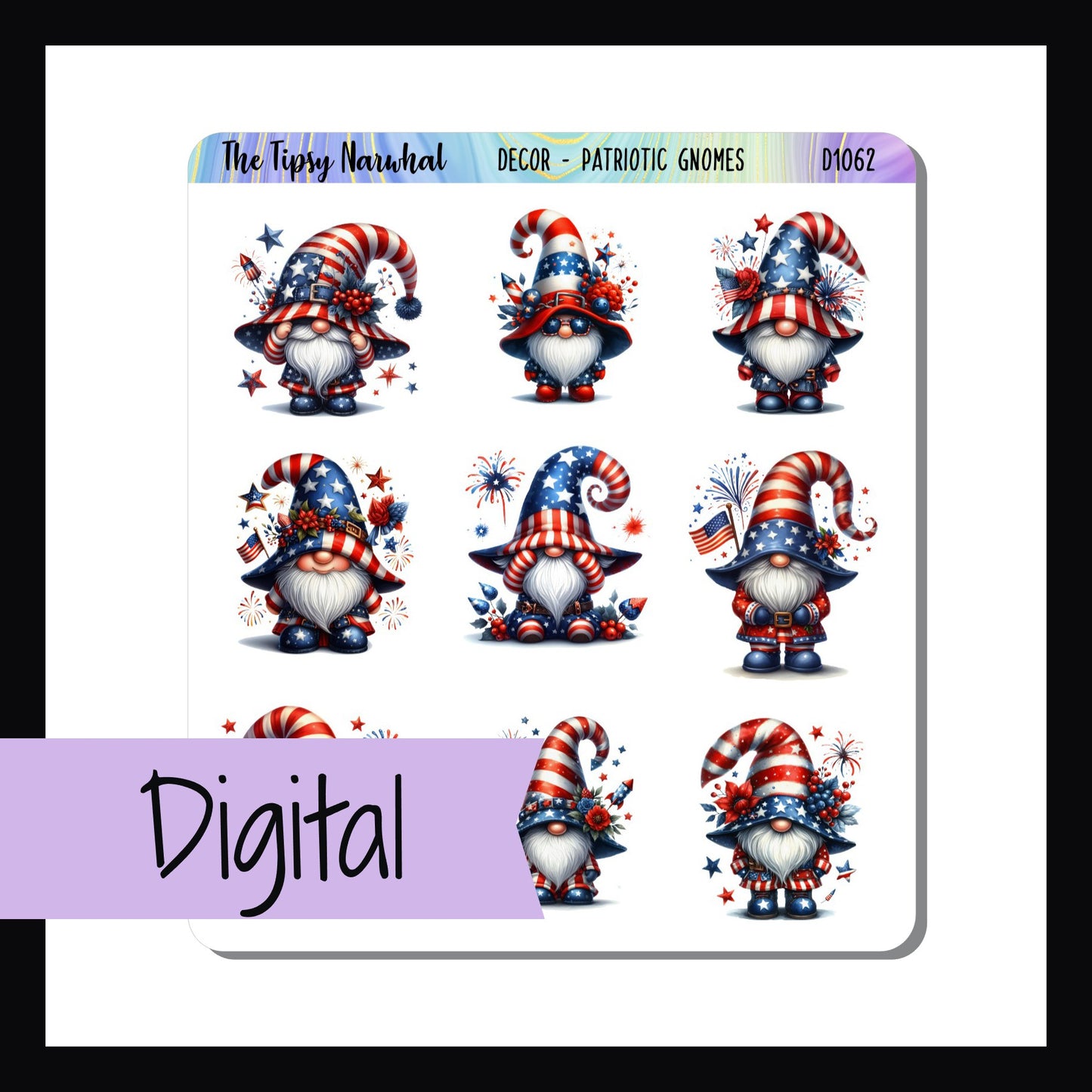 Digital Patriotic Gnomes Decor Sheet