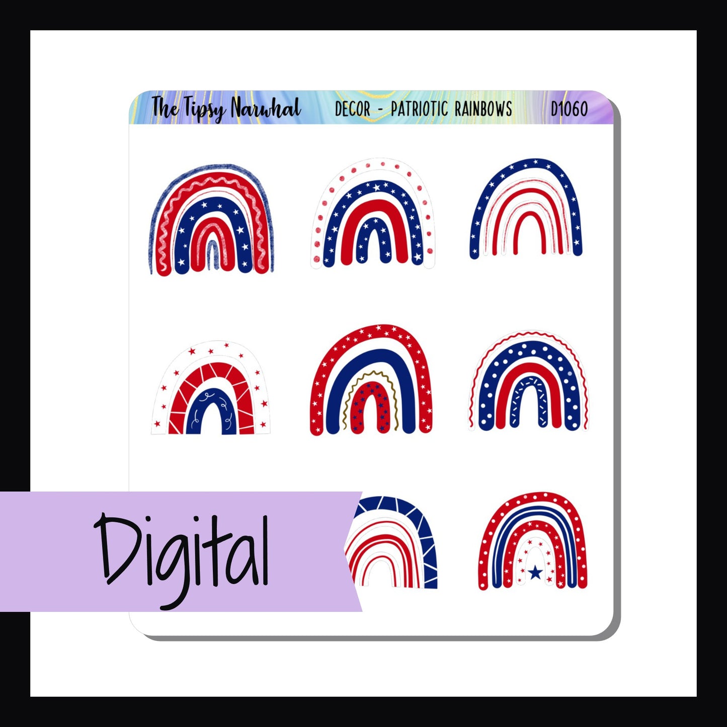 Digital Patriotic Rainbows Decor Sheet