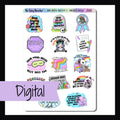 The Digital Rebel Mental Health Pt 2 Decor Sheet is a digital/printable version of the sticker sheet by the same name.  It features 14 colorful stickers each with a unique quote about mental health.  Sticker size varies by design.