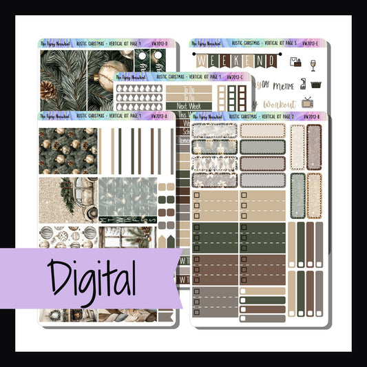 Digital Rustic Christmas Vertical Kit is a digital/printable version of the sticker kit with the same name.  Download includes files for all 5 sticker sheets.  Kit features a Christmas theme in a neutral color palette.