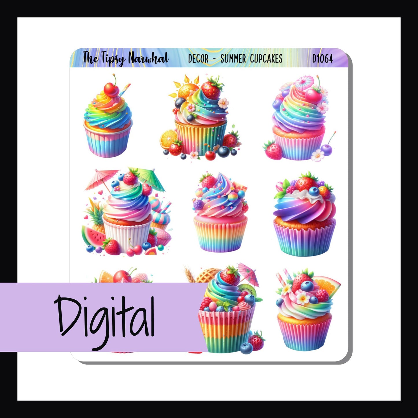 Digital Summer Cupcakes Decor Sheet